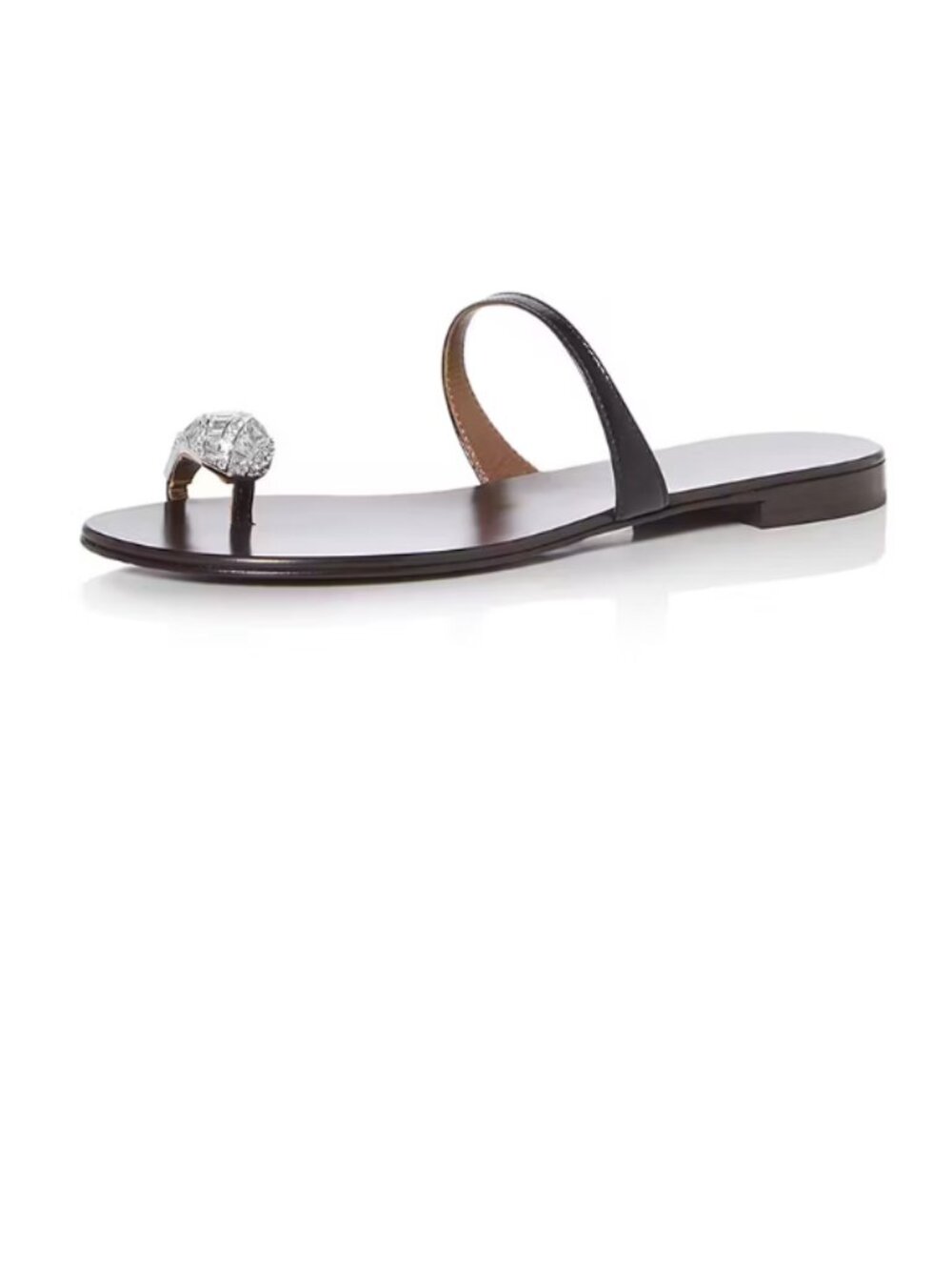 FSJ Black Crystal Embellished Toe Ring Strap Flat Slides for Women